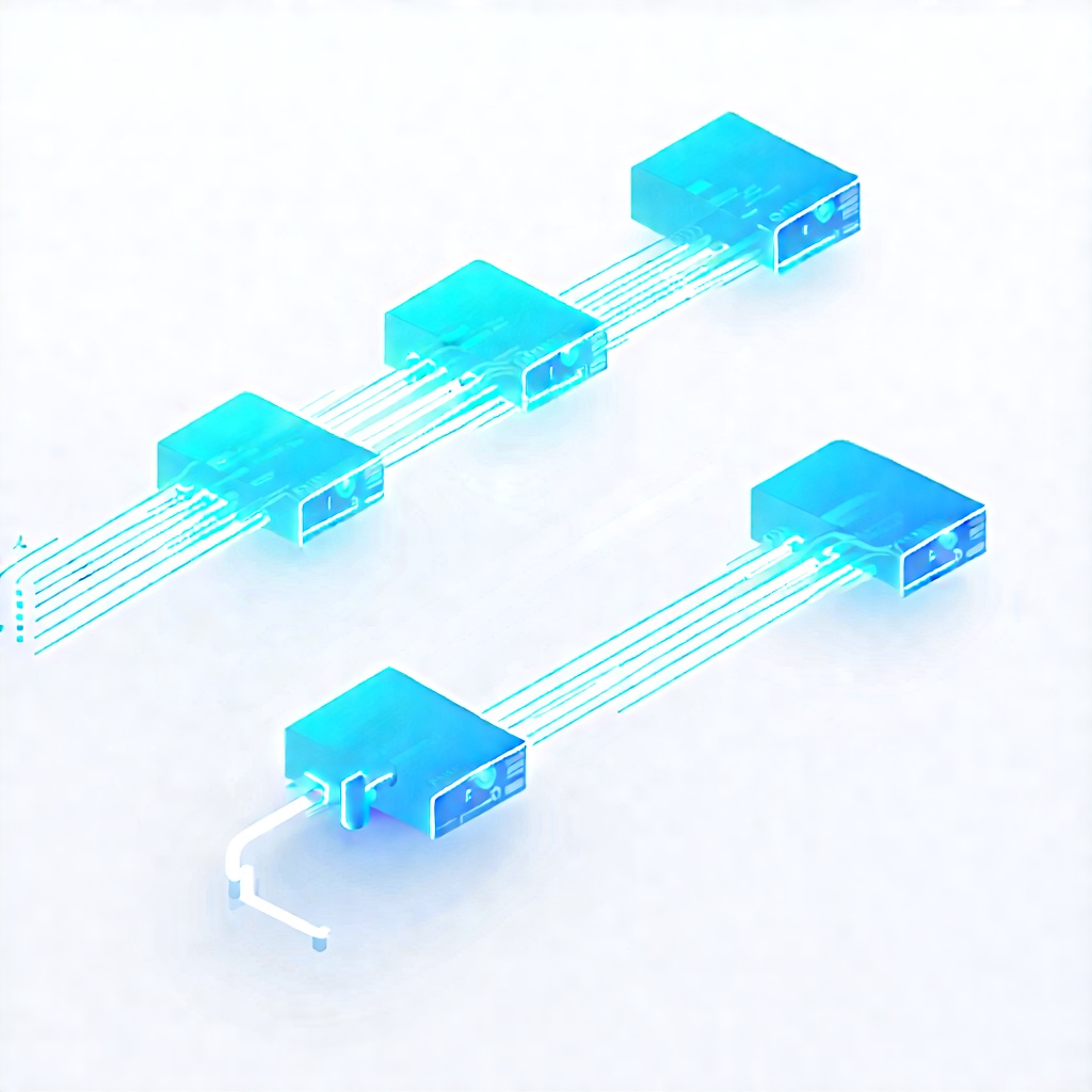 네온빛 연결선으로 구성된 데이터 전송 구조 다이어그램