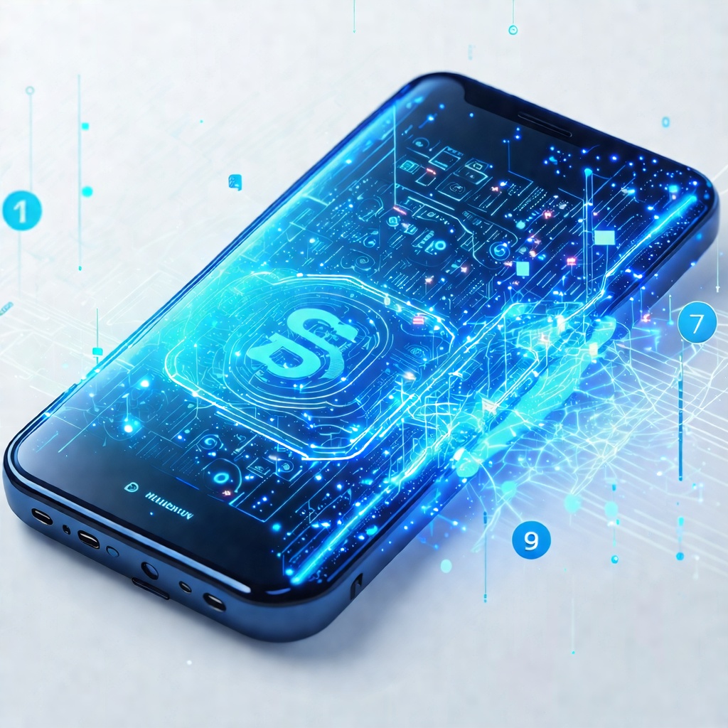 디지털 금융 시스템을 표현한 푸른빛 스마트폰 화면