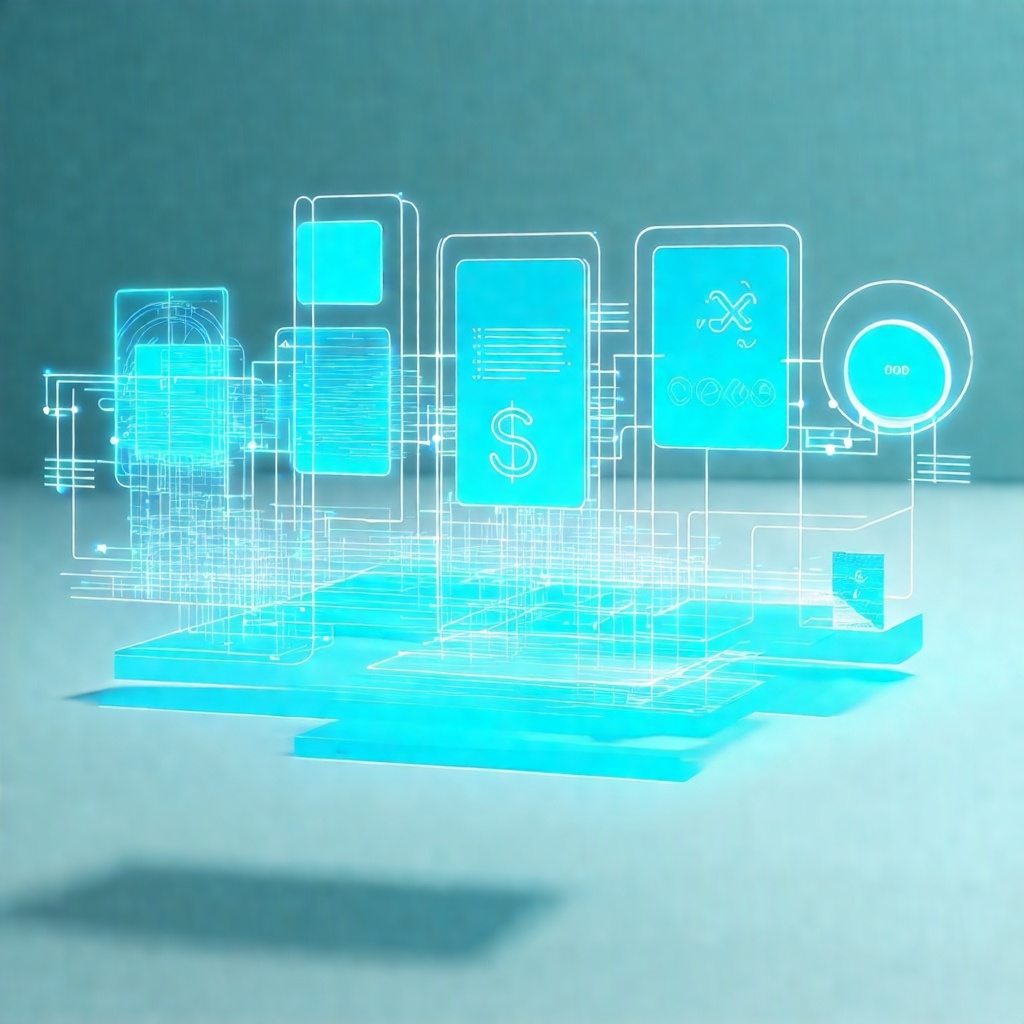 금융 애플리케이션을 상징하는 홀로그램 인터페이스