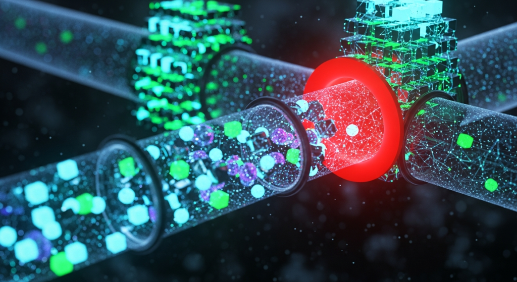 디지털 파티클이 흐르는 관로 네트워크의 시각화