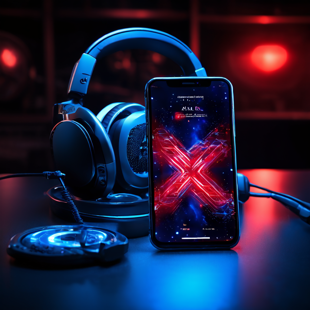 갤럭시 폰에 연결된 DAC와 헤드폰 앰프 옆에서 사용자가 좌절한 표정으로 소리 없음을 나타내는 빨간 X와 음파를 바라보는 모습이다.