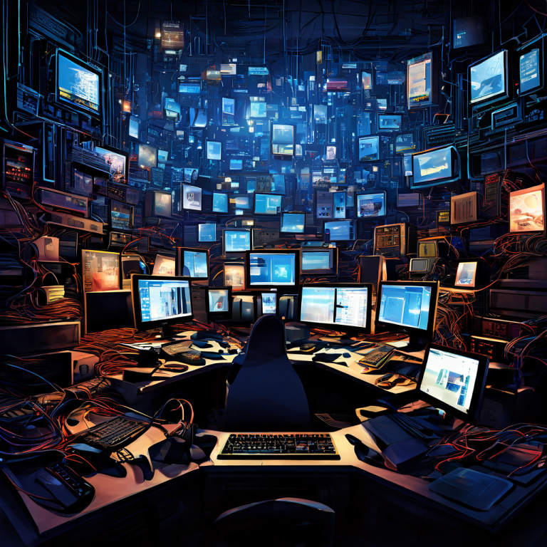 컴퓨터 바탕화면에 수십 개의 제어판 창이 겹치고 흩어져 정신없는 시각적 혼란을 빚은 모습이다.