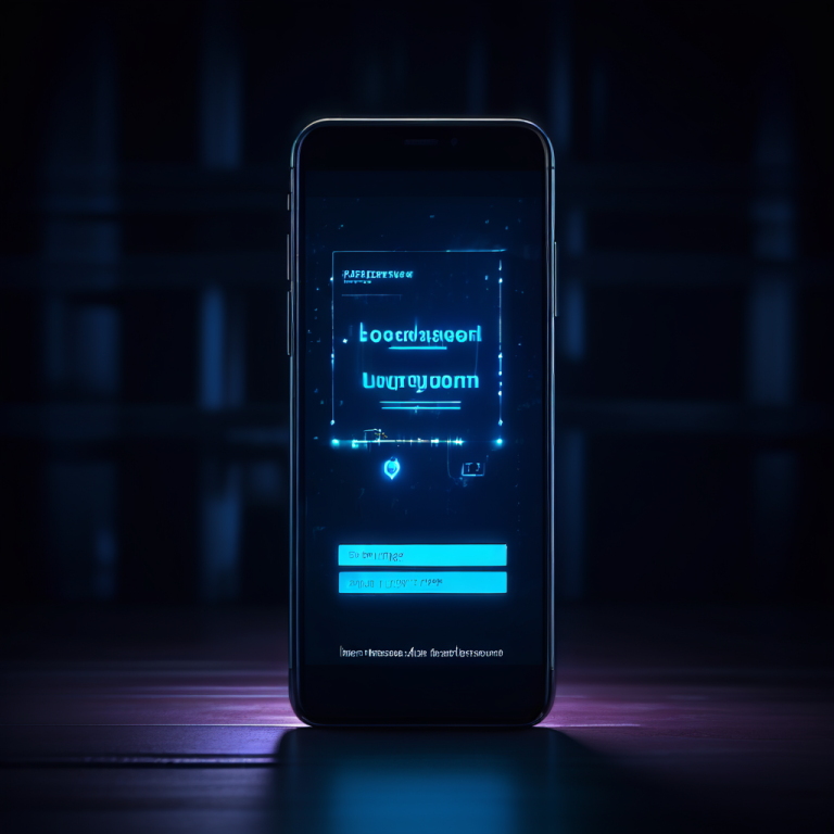 어두운 방에서 빛나는 스마트폰 화면에 무단 로그인 경고 메시지가 표시된 모습이다.