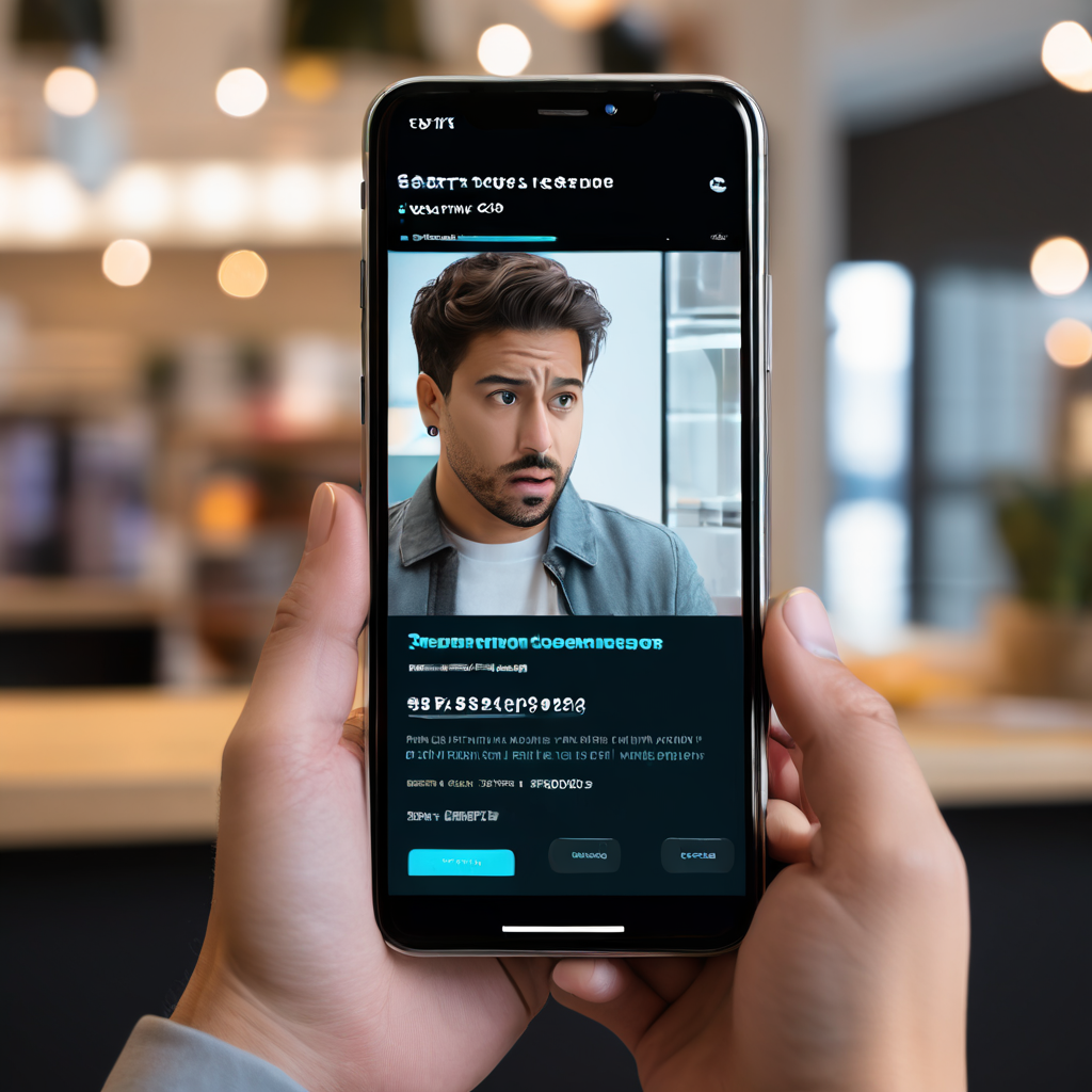 화면에 쇼핑 알림과 원치 않는 검색 창이 가득한 스마트폰을 짜증 낸 표정으로 바라보는 사용자의 모습이다.