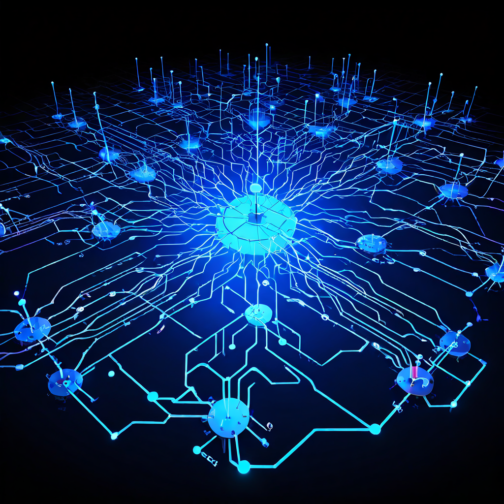 중앙 허브가 결여되어 통제를 상실한 복잡한 네트워크 시스템의 개념도를 묘사하며, 각각 단절된 노드들이 서로 완전히 다른 시간을 표시하는 디지털 시계를 보여주고 있습니다.